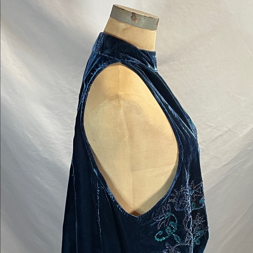 Free People Deep Blue Velvet Sleeveless Mini Dress with Sequin Details - Picture 9 of 11